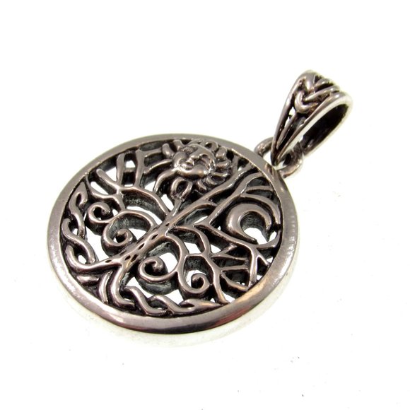 Solid 925 Sterling Silver Sun and Crescent Moon Tree of Life Charm Pendant - Picture 4 of 5